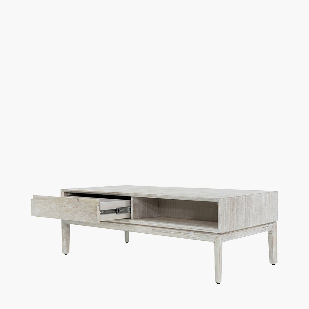 Gio white sand acacia wood two drawer coffee table second view
