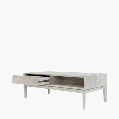 Gio white sand acacia wood two drawer coffee table second view