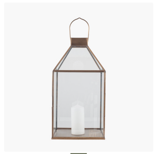 Shiny Brass Metal & Glass Square Lantern