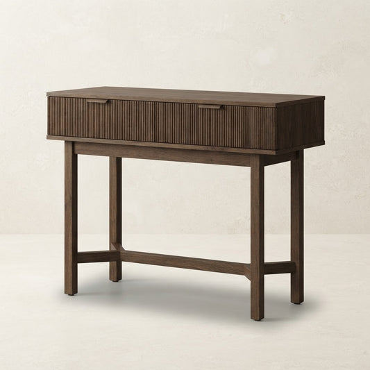 Raie Dark Brown Ribbed 2 Drawer Console Table