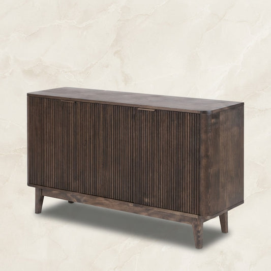 Raie Dark Brown Ribbed 3 Door Sideboard