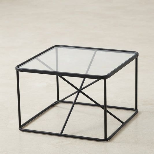 Roxy Glass and Black Metal Coffee Table