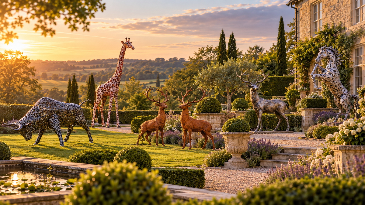 Dutch Imports animal sculptures arranged in a premium country garden