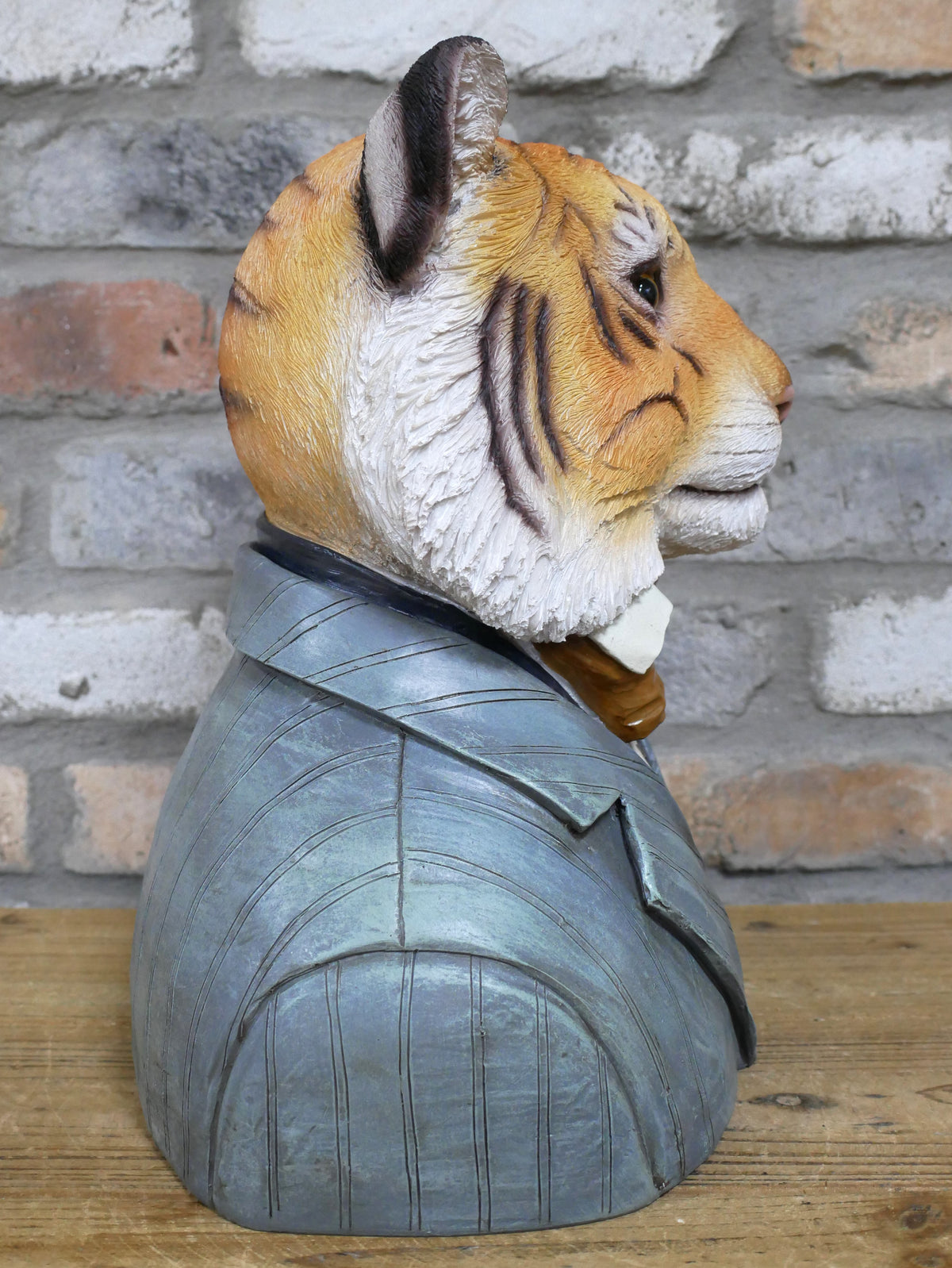 Large tiger bust sculpture, side view
