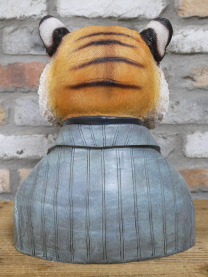 Large tiger bust sculpture, rear view