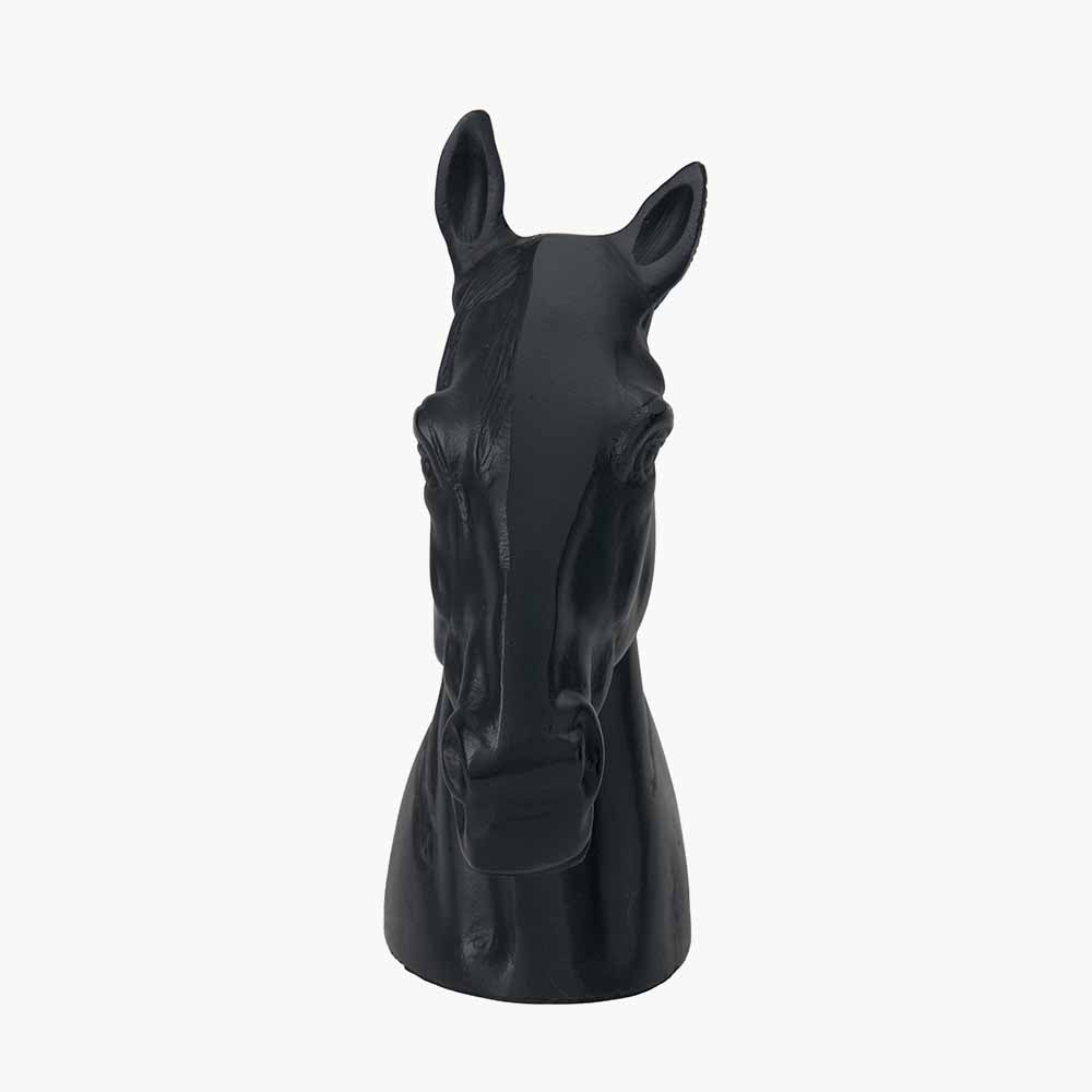 Black metal horse head ornament, front view