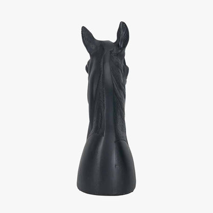 Black metal horse head ornament, rear view