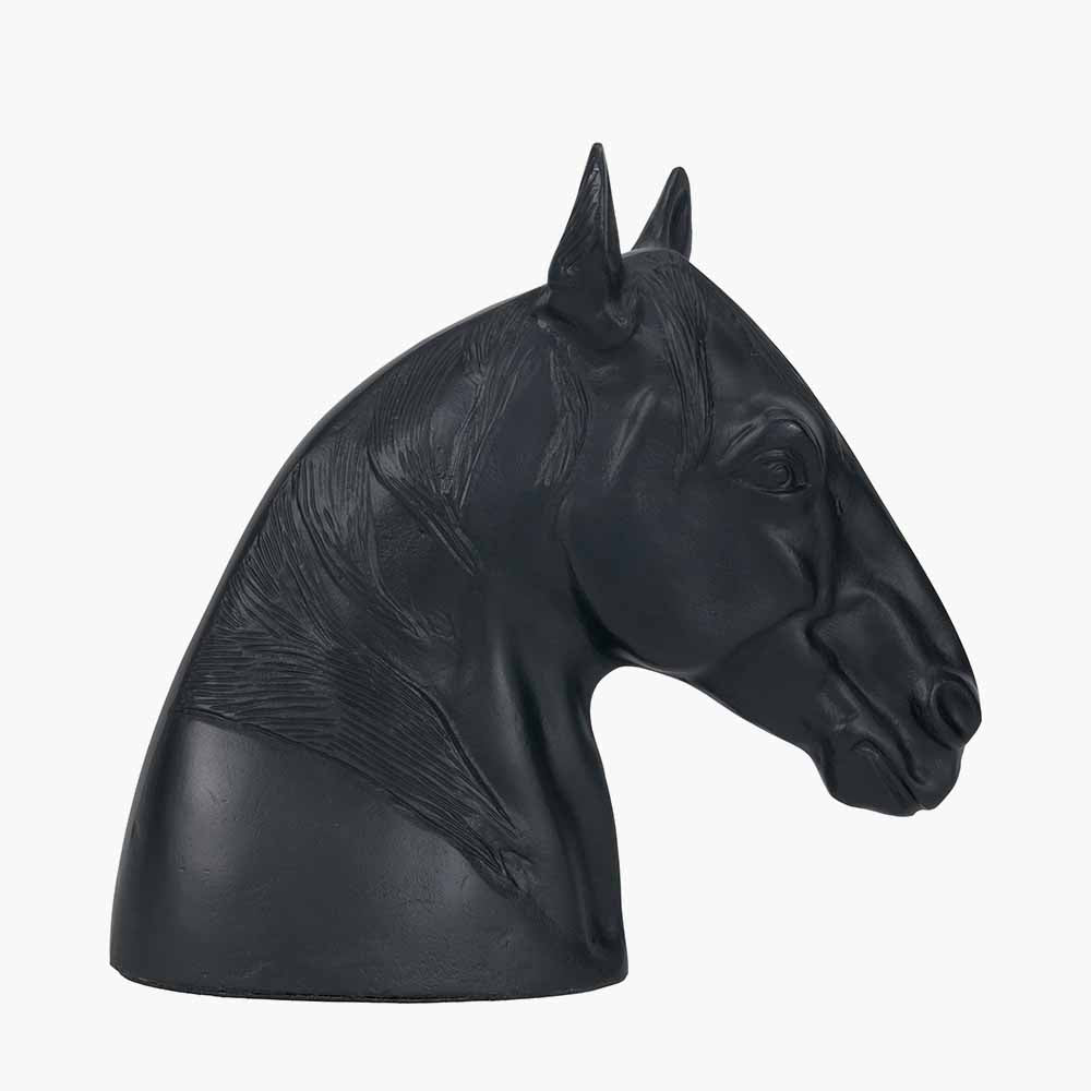 Black metal horse head ornament, opposite side view