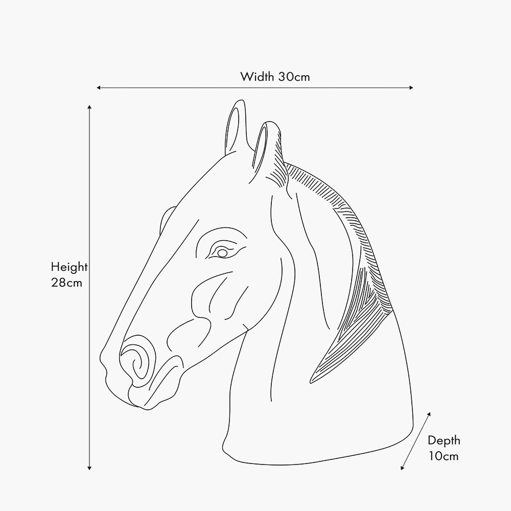 White metal horse head ornament dimension guide