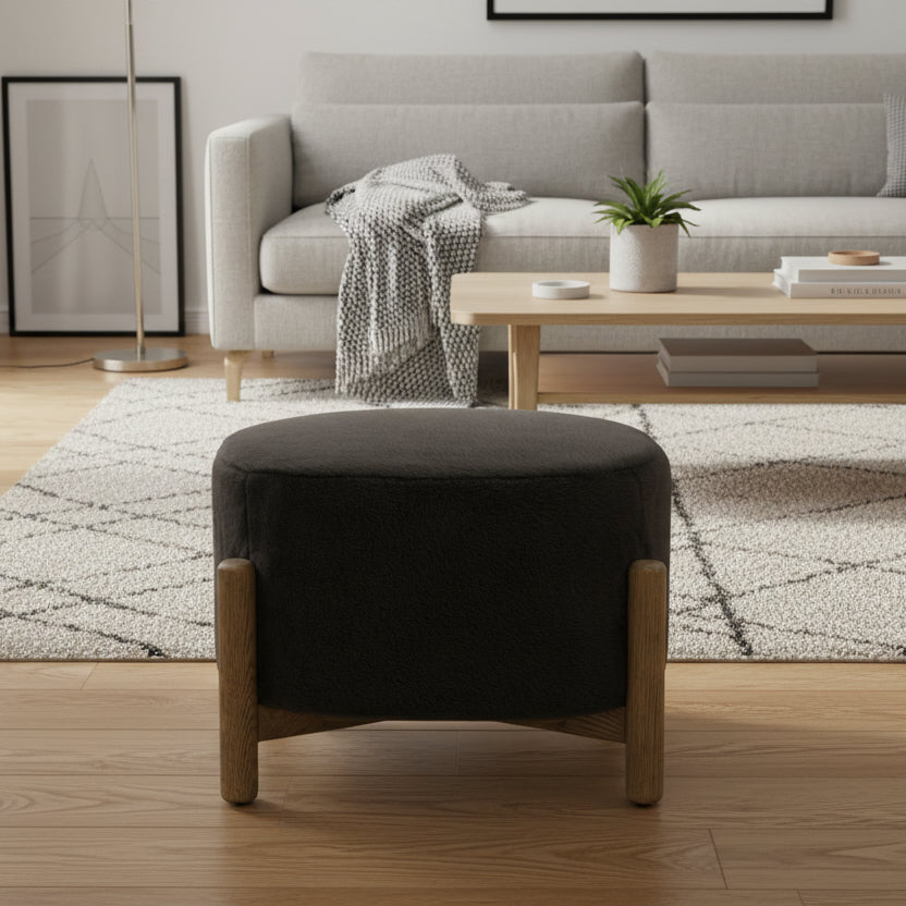 Tindon Alaska Graphite footstool styled in a contemporary living room