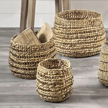 Woven Water Hyacinth  Round Stripe Details Baskets
