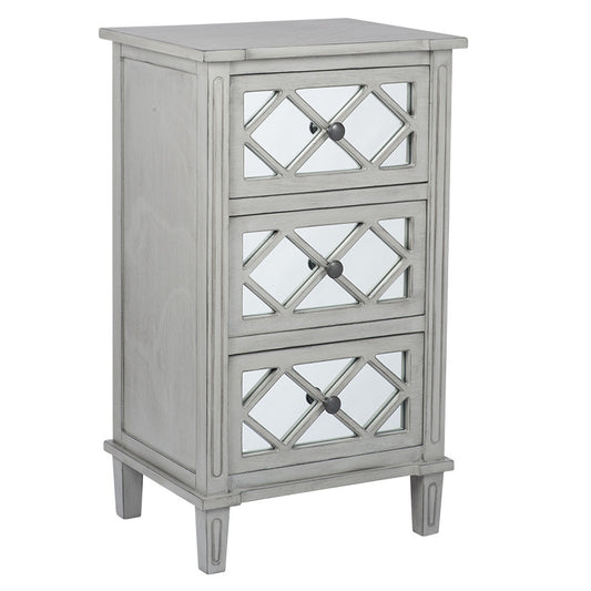 Puglia Collection Dove Grey Mirrored Pine Wood 3 Drawer Bedside Unit