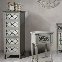 Puglia Collection Dove Grey Mirrored Pine Wood 5 Drawer Tall Boy