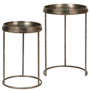 set of 2 Mirrored Fern Pattern Tray Tables