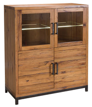 Abbey Industrial Highboard with Lights & Glass Doors