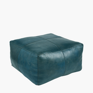 Matteo Prussian Blue Leather Square Pouffe