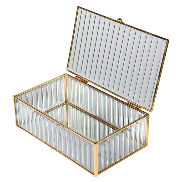 Small Ribbed clear glass Jewellry Box