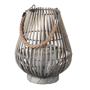 Small Light Grey Rope Handle Willow Lantern