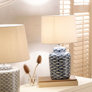 Blue and White Fish Detail Ceramic Table Lamp