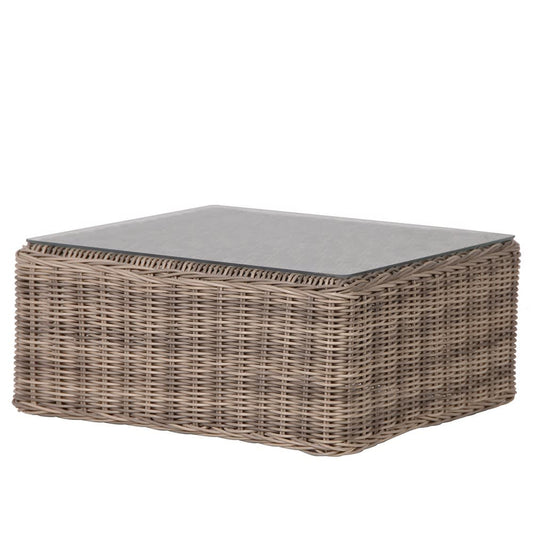 Rattan coffee table with glass